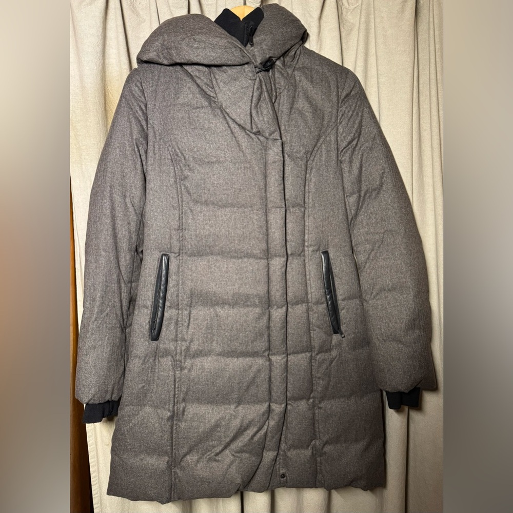 CAMELIA - Slim Fit Brushed Down Coat With Leather Trims